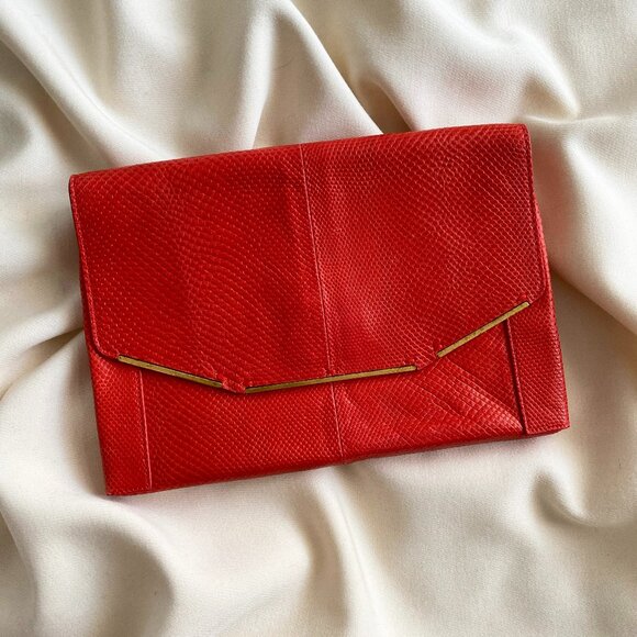 Lanvin Red Lizard Leather Miss Sartorial Wristlet/Clutch - Picture 1 of 14